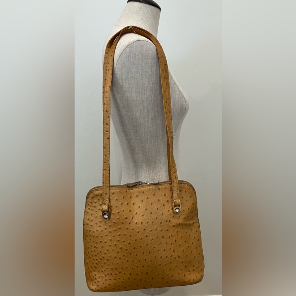 Tan Ostrich-Texture Long Strap Shoulder Bag
